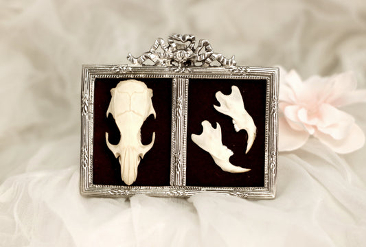 Framed Rat Skull in a Vintage Pure Pewter Frame | Real Taxidermy Art | Gothic and Witch Home Decor | Victorian Oddities and Curiosities